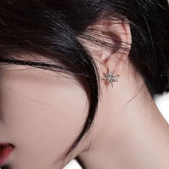 Silver Celestial Star & Moon Asymmetric Post Earrings - Picture 3 of 4